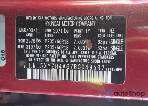 2011 Hyundai Santa Fe Se z USA, uszkodzony, nr VIN 5XYZH4AG7BG049597